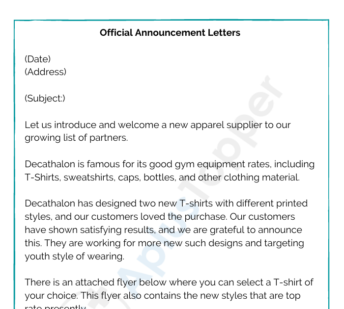 Sample Announcement Letters | Examples, Format, Guidelines ...