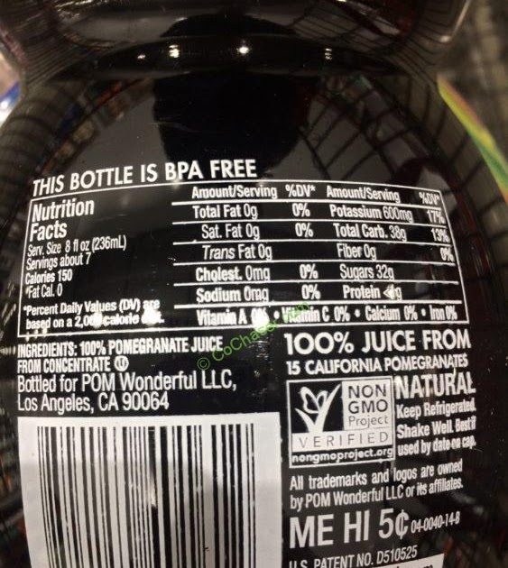 Pom Juice Nutrition Label