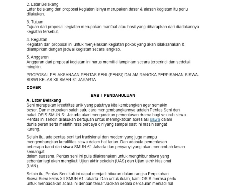 Contoh Proposal Kegiatan Pensi