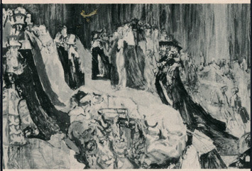 Feliks Topolski's painting of the Coronation of Queen Elizabeth detail with Winston Churchill
