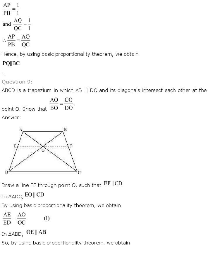 NCERT Solutions for Class 10th Maths Chapter 6 - Triangles