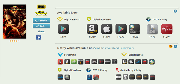Use CanIStream.It to find where a movie is available at the lowest price.
