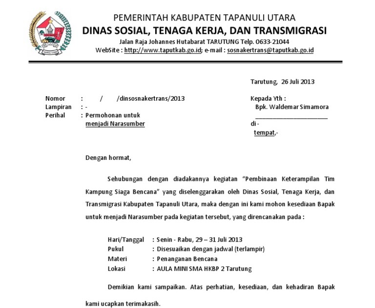 Surat Permohonan Narasumber