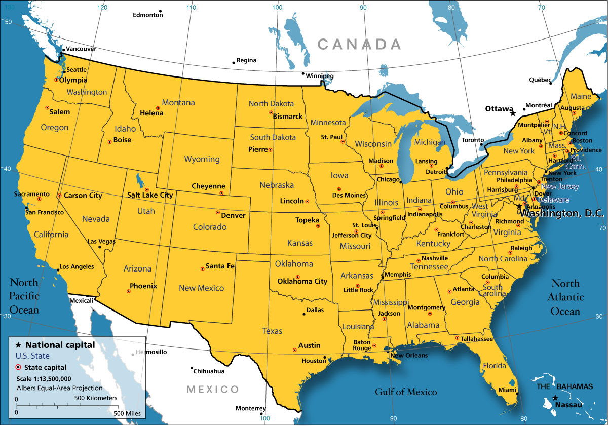 Us Map With City And State Names