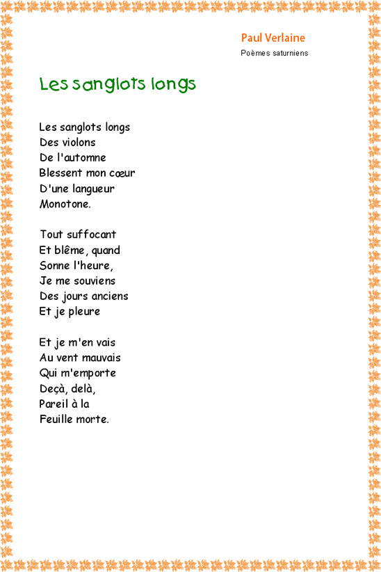 Les Feuilles D'automne Poeme Verlaine binitox: les sanglots longs de paul verlaine