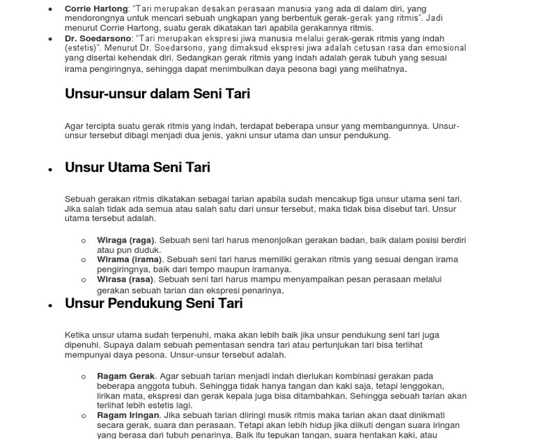 Unsur Utama Dalam Seni Tari Adalah Berbagai Unsur