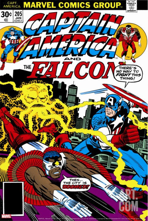 Captain America And The Falcon #205 Cover: Captain America, Falcon and Agron Fighting and Flying Stretched Canvas Print by Kirby Jack