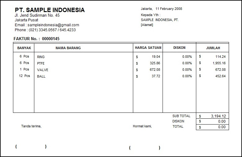 Contoh Faktur Penjualan Format Excel Contoh 193