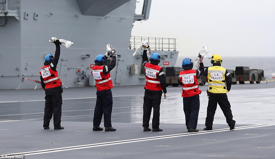 Staff onboard HMS Queen Elizabeth were able to help the pilot land on the huge aircraft carrier on Monday afternoon 
