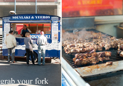 souvlaki van and bbq meats on the grill at dimitri's re:start mall christchurch