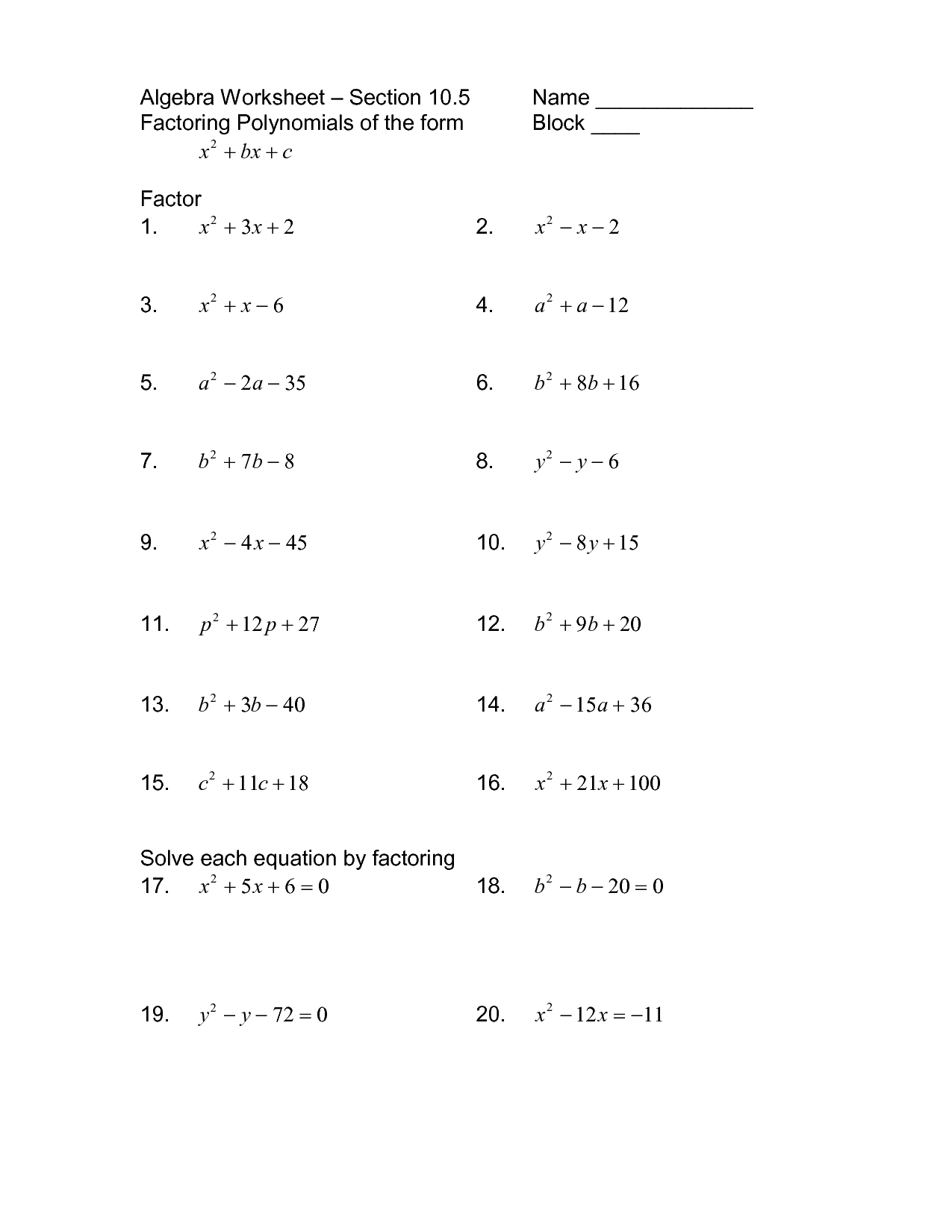 Factoring Polynomials Worksheets With Answers - Worksheet Template Pertaining To Factoring Polynomials Worksheet Answers