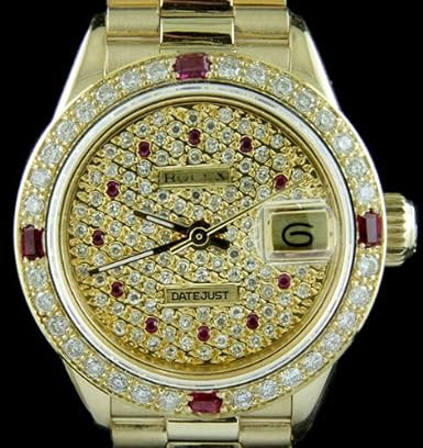 Rolex Ladies Gold 18k Datejust, Diamond Ruby Pave Dial:Round-Face Watch