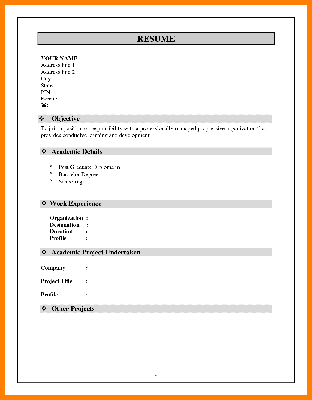 simple resume format download in ms word in india