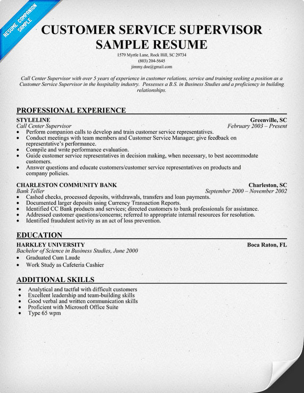 Resume Format: Resume Examples Of Customer Service