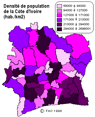 Côte d'Ivoire | Carte de la densité de la population