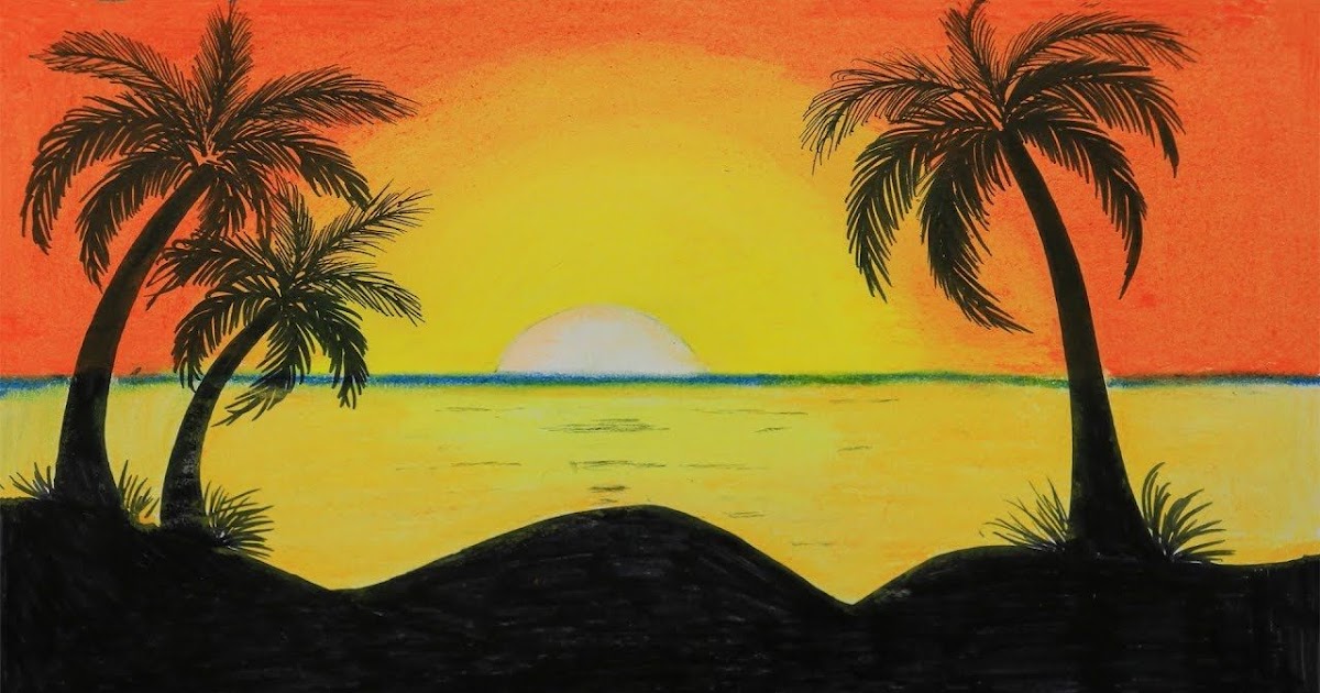 Sunset Easy Landscape Color Pencil Drawing h2ablog