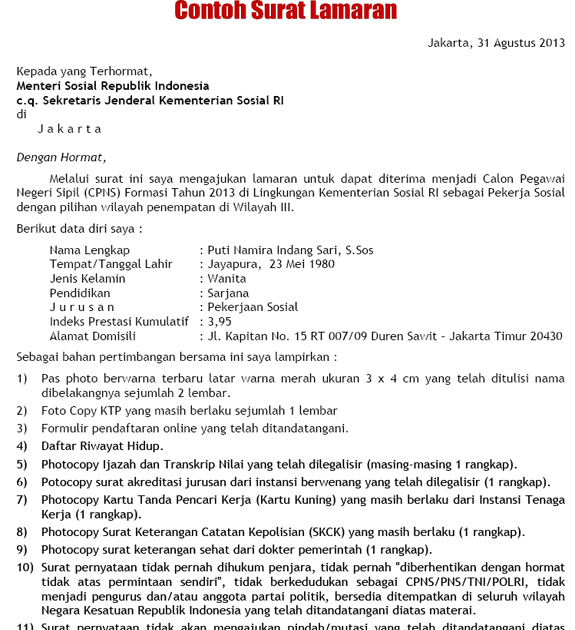 Surat Lamaran Kemenkumham Lina Pdf