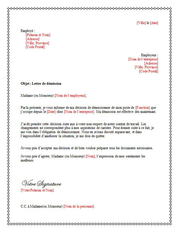 Exemple De Lettre De Demission Hopital  hadiselamet
