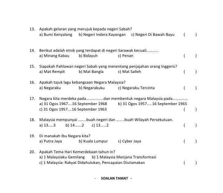 Contoh Soalan Kuiz Kemerdekaan  600 Tips