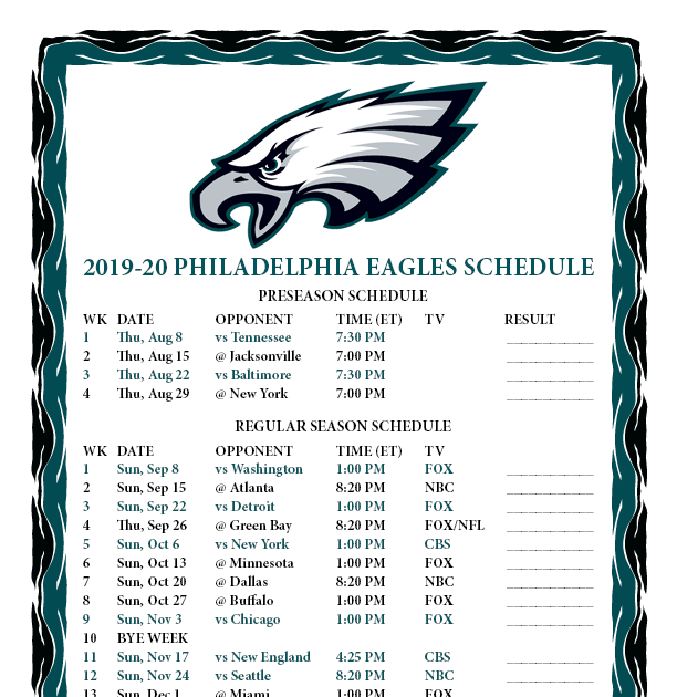 Printable Eagles Schedule 2022-2023 - Customize and Print