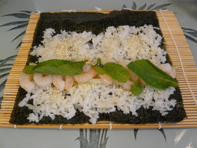 Shrimp with Mint & Green Onion Sushi