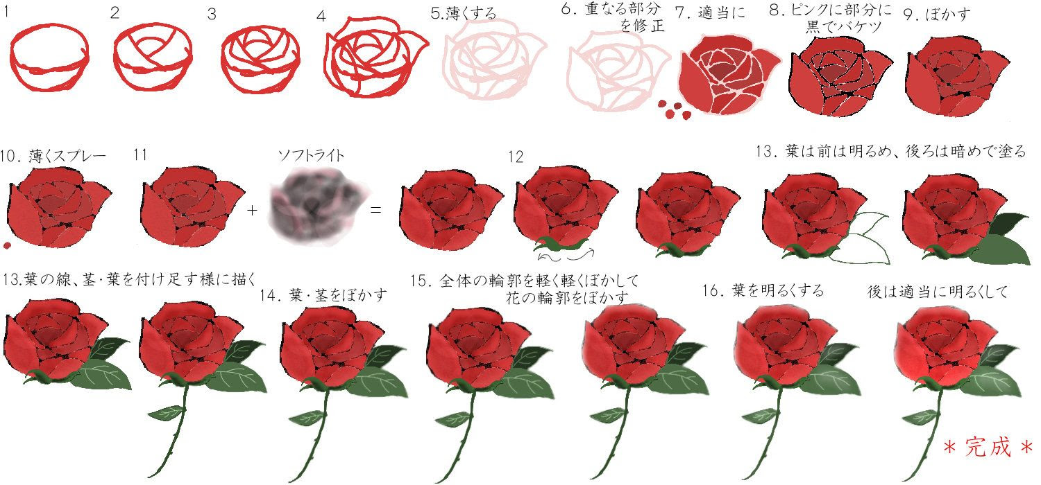 エレガント手書き 描き方 薔薇 イラスト シンプル 動物ゾーン