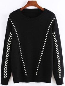 Long Sleeve Ribbon Black Sweater
