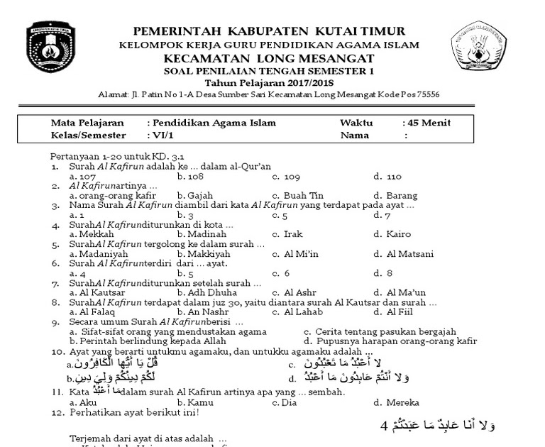 Soal Agama Kls 7 Semester 1 Kurikulum 2013 Bab4 Sarang Soal