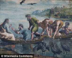 Jesus and the miraculous catch of fish, in the Sea of Galilee, by Raphael