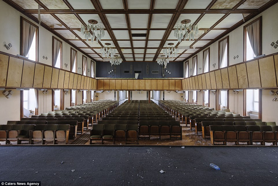 A view of the former Hitler Youth training school's lecture hall from the stage