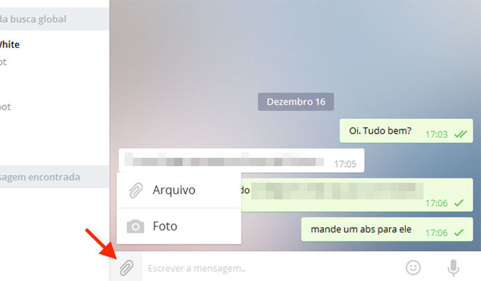 Função para anexar anexos a uma mensagem do Telegram no PC (Foto: Reprodução/Marvin Costa)