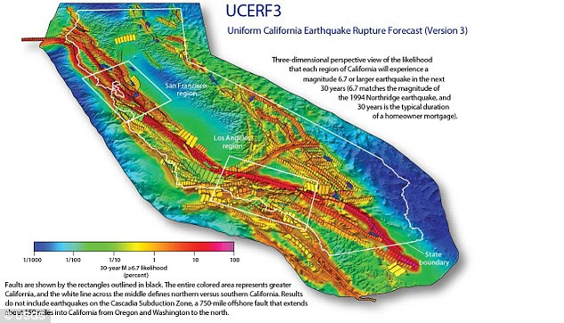 No novo estudo, a estimativa para a probabilidade de que a Califórnia vai experimentar uma magnitude 8 ou maior terremoto nos próximos 30 anos aumentou de cerca de 4,7% para UCERF2 a cerca de 7,0% para UCERF3.