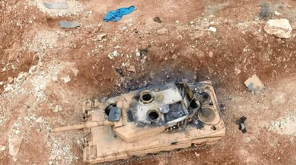 Pictures and videos from the conflict in Syria show that, in spite of its £4million price tag, V12 twin-turbo engine, shell made from hardened steel and tungsten and top speed of 42mph, the Leopard 2 is not faring particularly well on the battlefield. Pictured: A seriously damaged Leopard in Syria during Operation Euphrates Shield 