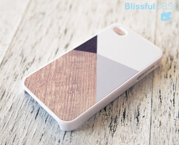 iphone 4 case - grey color block with wood print