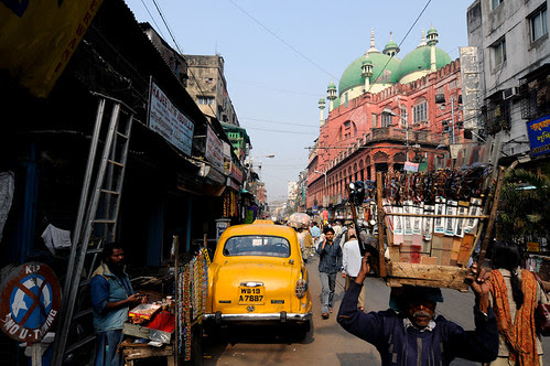 Walking along a street in Calcutta, India