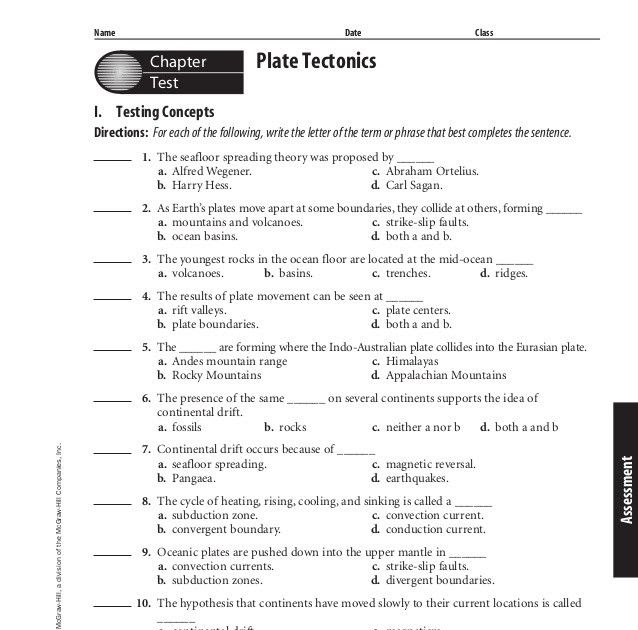 Plate Movement Worksheet Answer Key