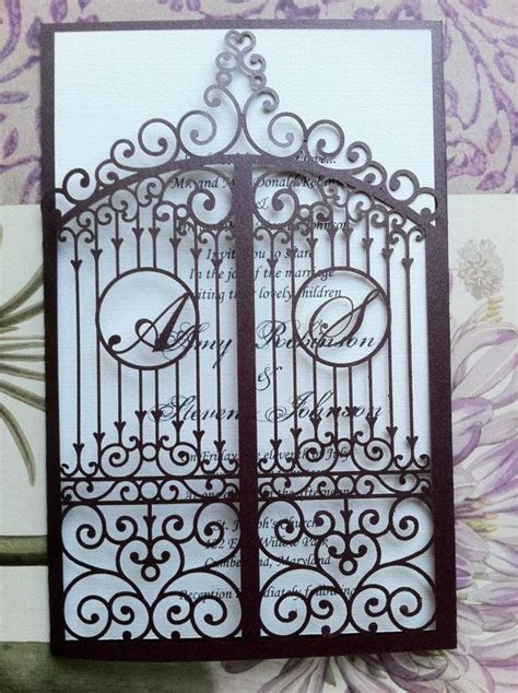 Laser Cut Wedding Invitation, Die Cut Monogram Iron Gate Laser Cut Wedding Invitation, Die Cut Monogram Iron Gate