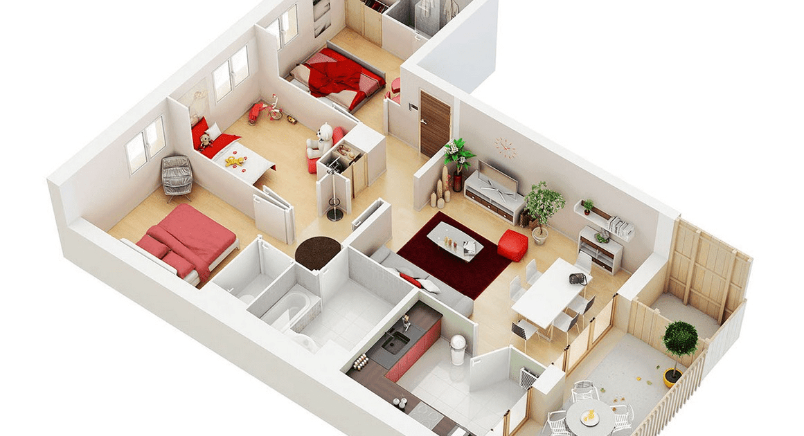 Family House 3 Bedroom House Floor Plan Design 3d - Architecture Home Decor