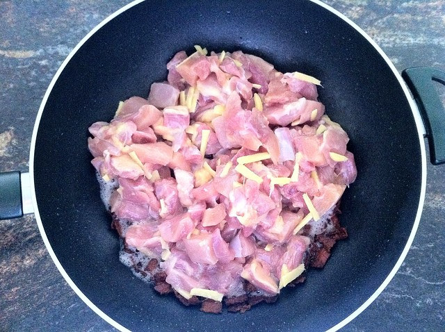 Chicken and Ginger Added to Wok