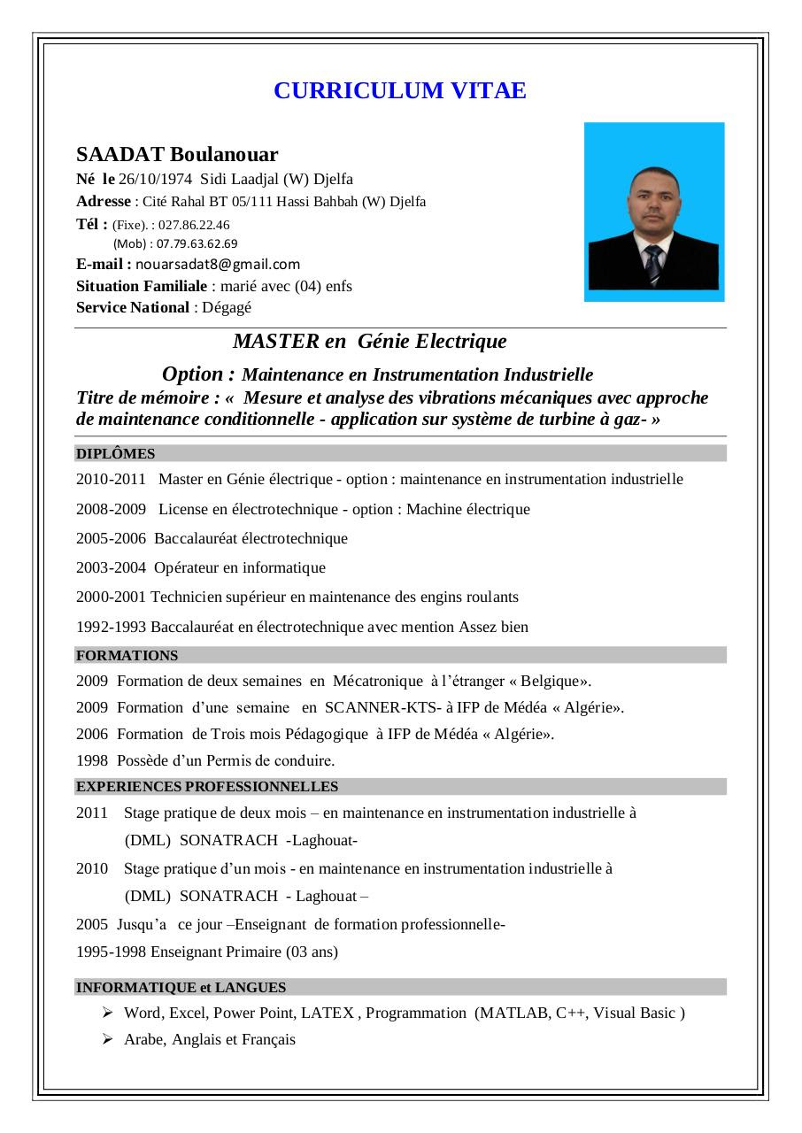 Resume Format Cv D'un Enseignant