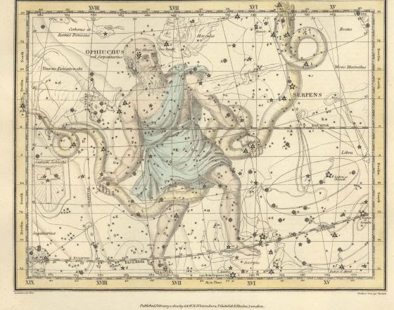 Constelación de 'Ofiuco', del 'Celestial Atlas', de Alexander Jamieson (1822)