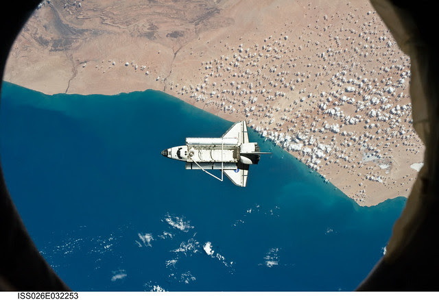 Space Shuttle Discovery Over Morocco (NASA, International Space Station, 03/07/11)