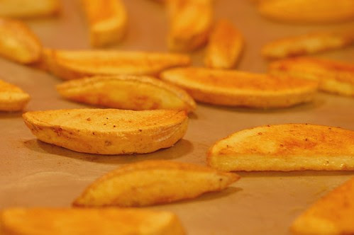 Oven fries roasting by Eve Fox, Garden of Eating blog, copyright 2011