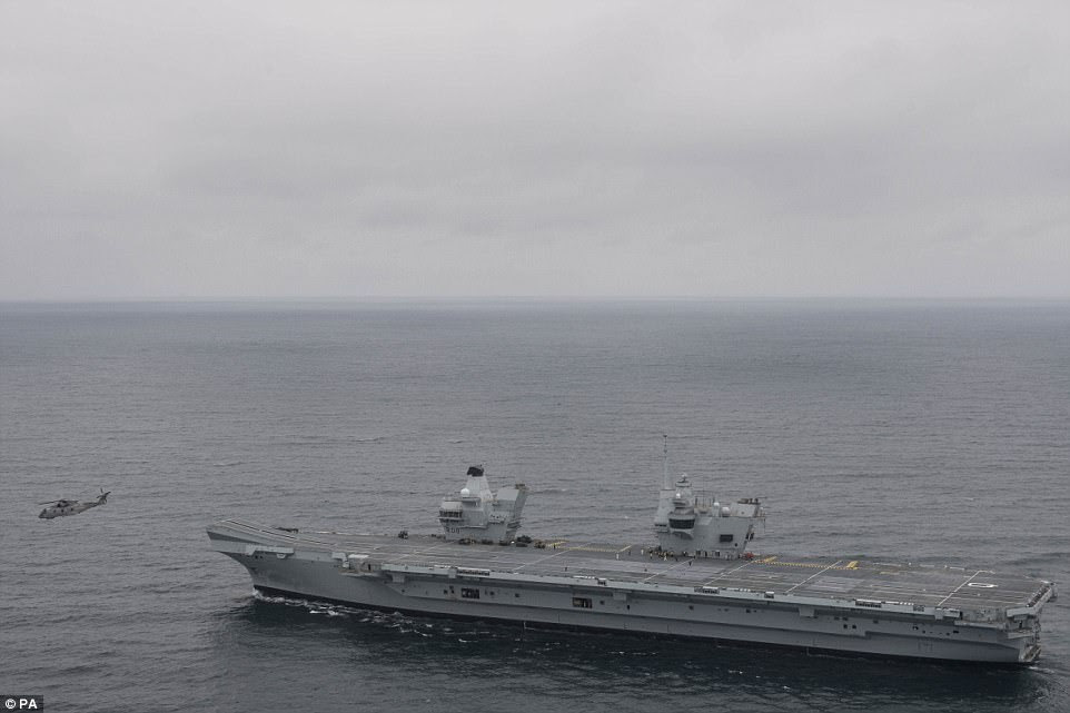 The Royal Navy's carrier, the HMS Queen Elizabeth, above, left Lossiemouth at the beginning of the week for sea trials