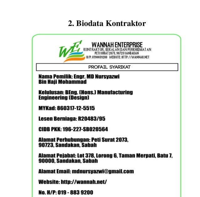 Contoh Nama Syarikat Kontraktor