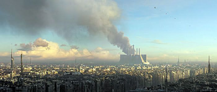 The Jedi Temple burns following the slaughter by Anakin and the clonetroopers.