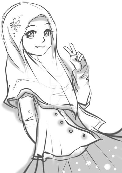 Gambar Sketsa Anime Hijab Samping - Galeri Sketsa