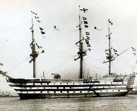 Victorious: HMS Victory displaying Lord Nelson's 'England expects..' signal to the English fleet at Trafalgar