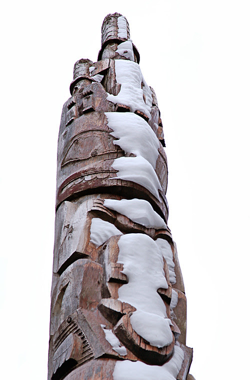 snow-pelted totem pole, Kasaan, Alaska