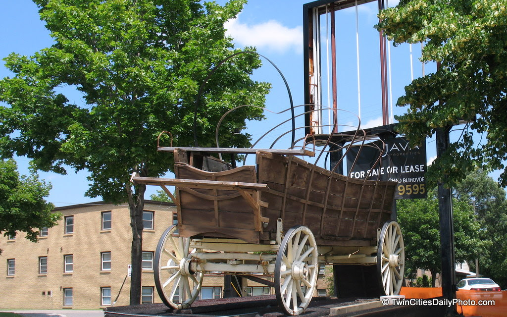 Is this a left over wagon from 'The Wild Wild West' TV show from the 1960's? Probably not, but this weathered wagon can be found on 7th Street and Hathaway Street in St Paul if you're interested in seeing it.